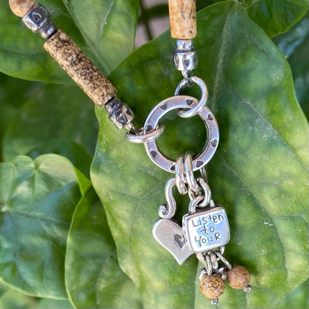 Silver Charm Necklace with Heart and Beads by Brighton "Listen to your Heart"